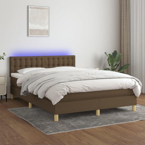 Kontinentalseng med LED-lys 140×190 cm - stof, mørkebrun