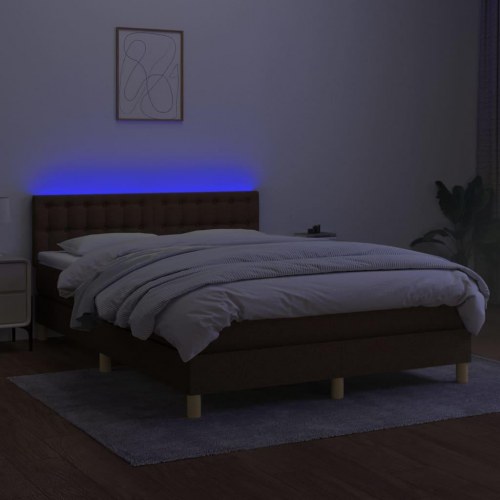 Kontinentalseng med LED-lys 140×190 cm - stof, mørkebrun
