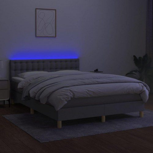 Kontinentalseng med LED-lys 140 × 200 cm - stof, lysegrå