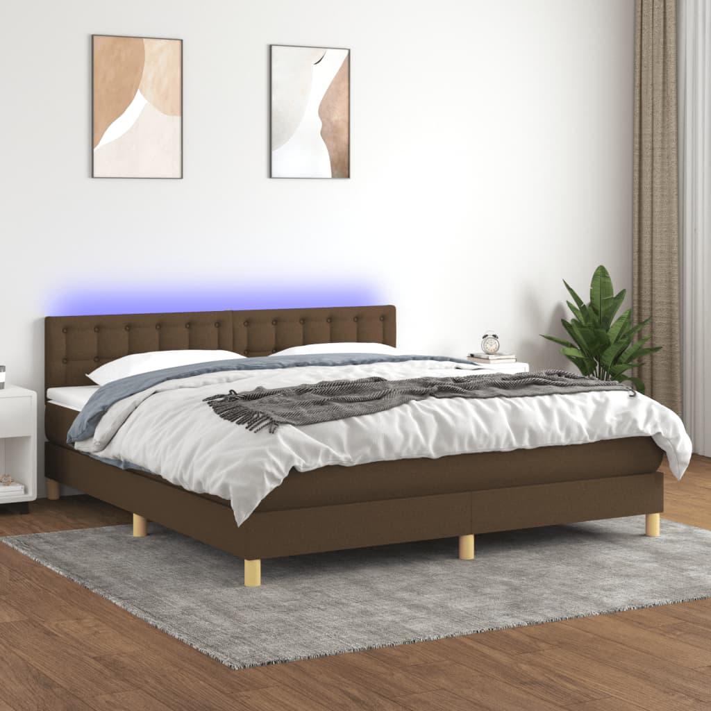 Kontinentalseng Med LED-lys Stof - Mørkebrun / 180 X 200 cm / Knapper