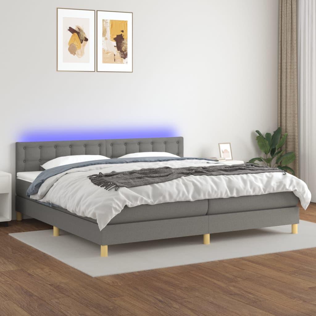 Kontinentalseng med LED-lys 200x200 cm - stof, mørkegrå