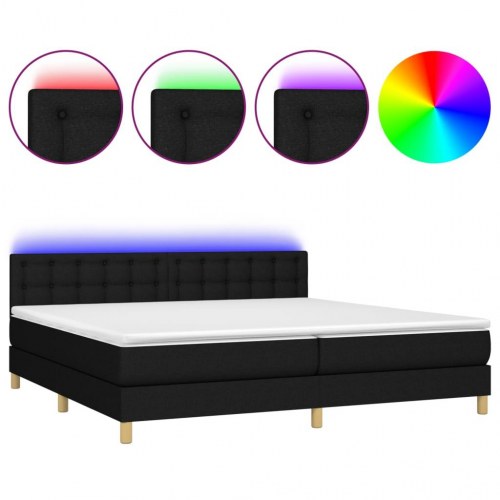 Kontinentalseng med LED-lys 200×200 cm - stof, sort