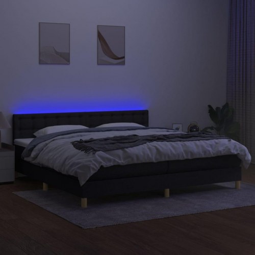 Kontinentalseng med LED-lys 200×200 cm - stof, sort