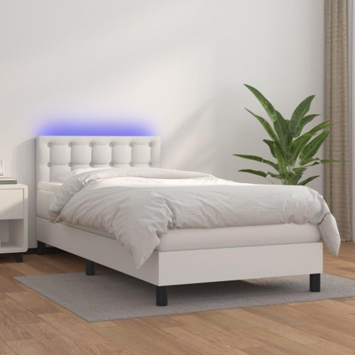 Kontinentalseng med LED-lys 80×200 cm - kunstlæder, hvid