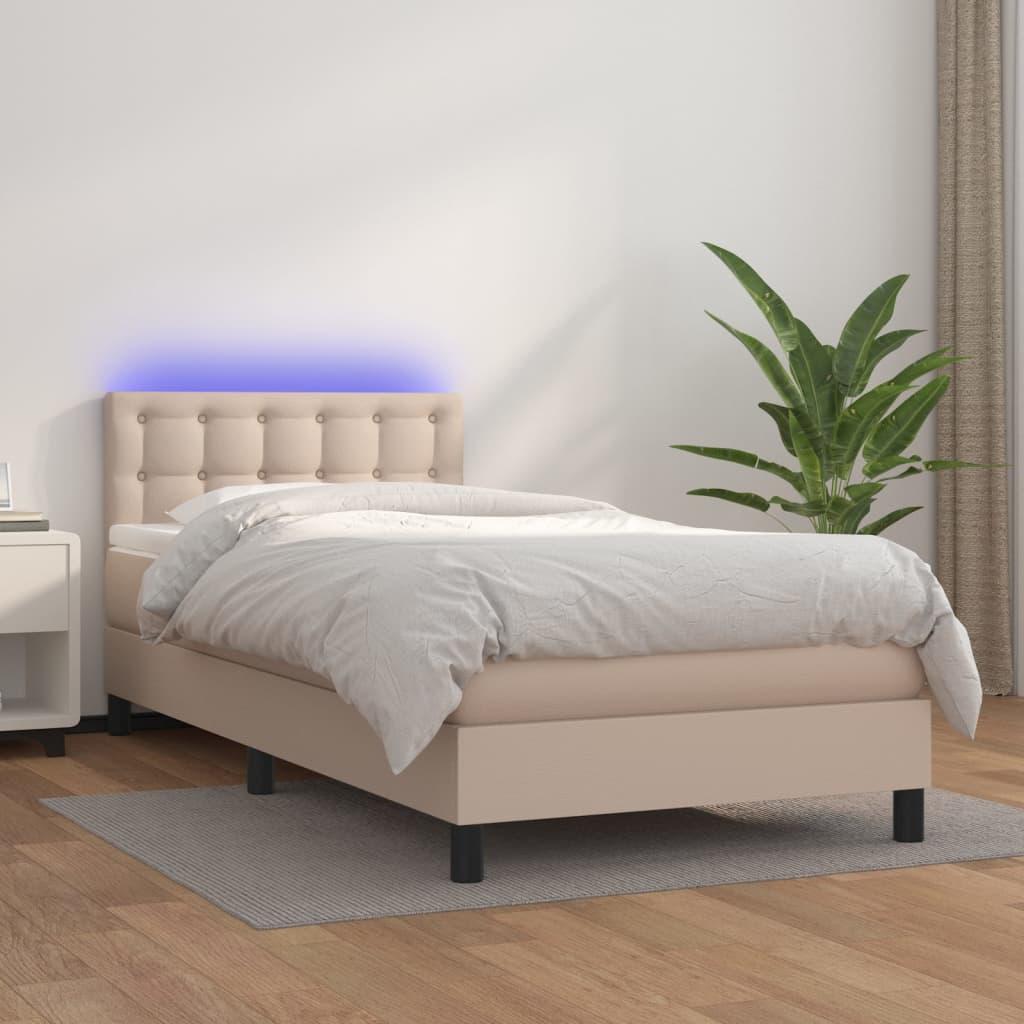 Kontinentalseng Med Led-lys 80x200 Cm Kunstlæder Cappuccino