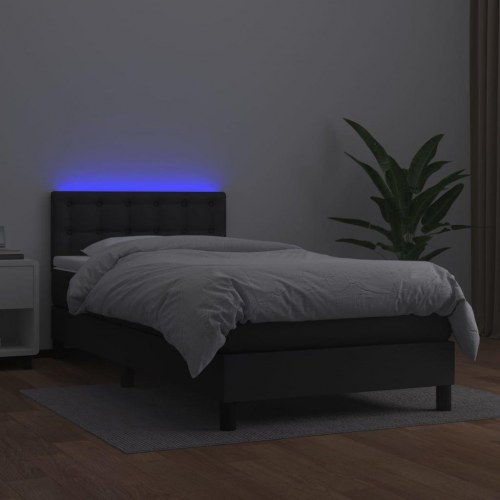 Kontinentalseng med LED-lys 90×200 cm i kunstlæder - sort