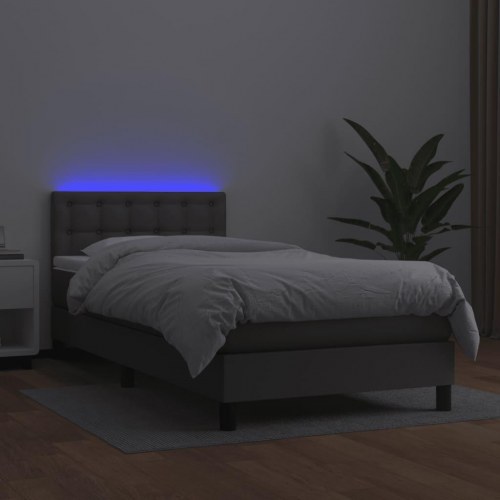 Kontinentalseng med LED-lys 90×200 cm - kunstlæder, grå