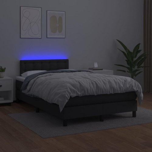 Kontinentalseng med LED-lys 120x200 cm i sort kunstlæder