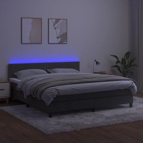 Kontinentalseng i fløjl med madras og LED-lys 160×200 cm - mørkegrå
