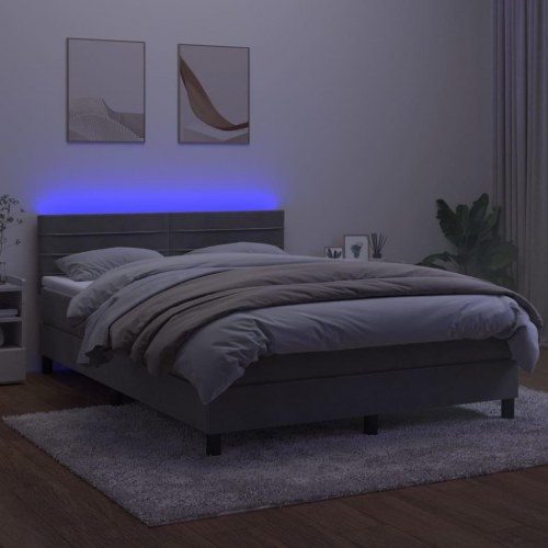 Kontinentalseng med madras og LED-lys 140x200 cm - fløjl, lysegrå