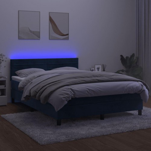Kontinentalseng med madras og LED-lys 140x200 cm - fløjl mørkeblå