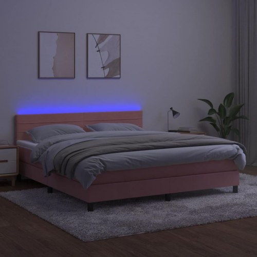Kontinentalseng i fløjl med madras og LED-lys 160×200 cm - lyserød