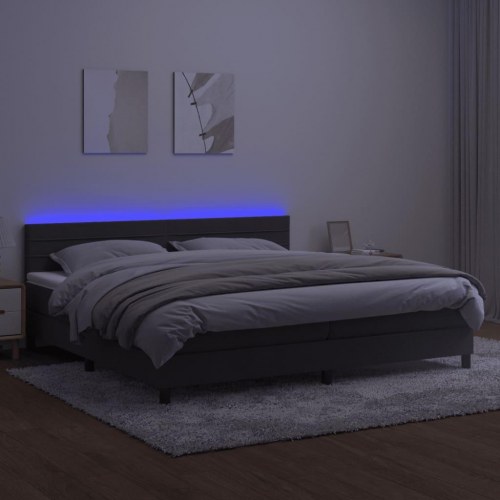 Kontinentalseng med madras og LED-lys 200x200 cm - fløjl, mørkegrå