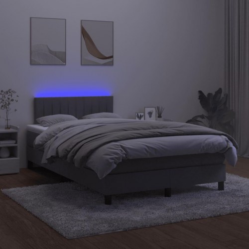 Kontinentalseng med madras og LED-lys 120x200 cm - fløjl, mørkegrå