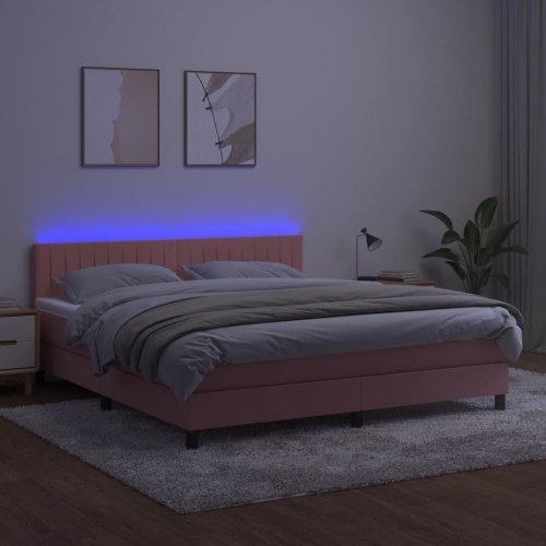 Kontinentalseng i fløjl med madras og LED-lys 180×200 cm - lyserød