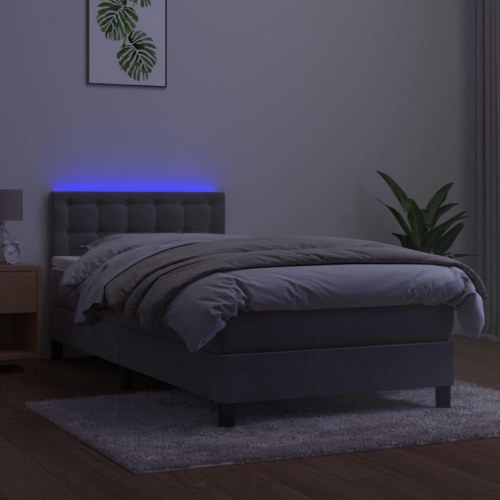 Kontinentalseng med madras og LED-lys 100×200 cm - fløjl, lysegrå