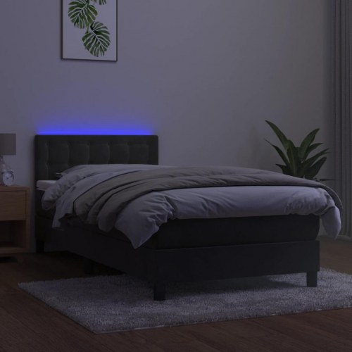 Kontinentalseng med madras og LED-lys 100×200 cm - fløjl, mørkegrå