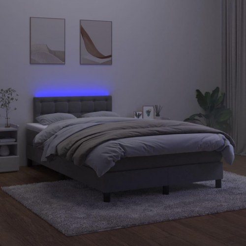 Kontinentalseng med madras og LED-lys 120×200 cm - fløjl, mørkegrå