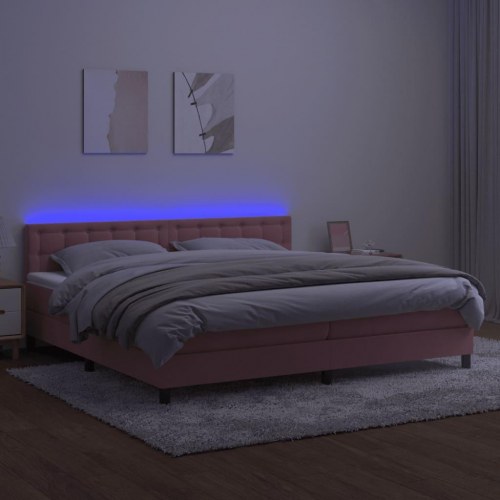 Kontinentalseng i fløjl med madras og LED-lys 200 x 200 cm - lyserød