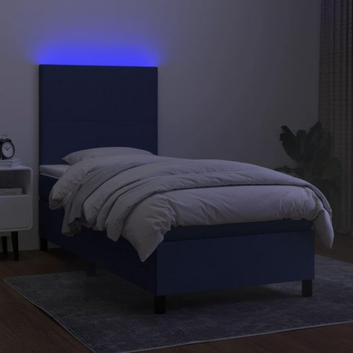 Kontinentalseng med LED-lys 90×190 cm - stof, blå