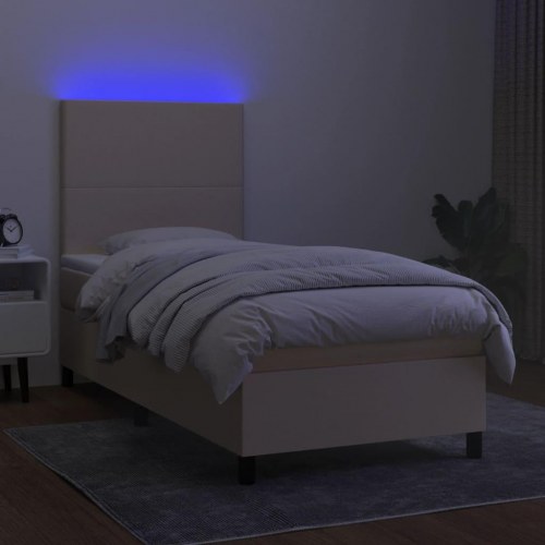 Kontinentalseng med LED-lys 90×200 cm - stof, cremefarvet