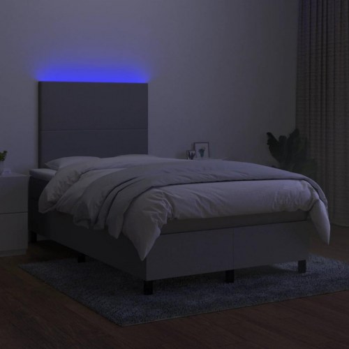 Kontinentalseng med LED-lys 120×200 cm - stof, lysegrå