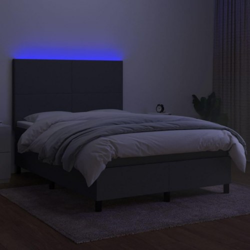 Kontinentalseng med LED-lys 140×200 cm - stof, mørkegrå