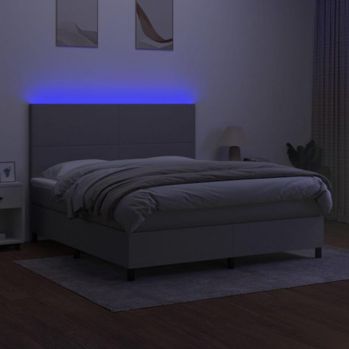 Kontinentalseng med LED-lys 160×200 cm - stof, lysegrå