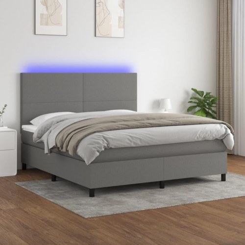 Kontinentalseng med LED-lys 160 × 200 cm - stof, mørkegrå