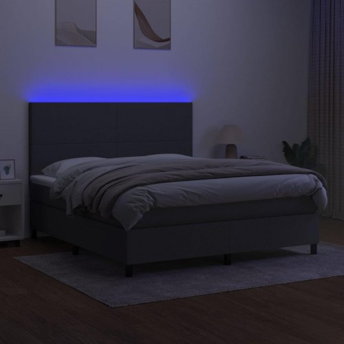 Kontinentalseng med LED-lys 160 × 200 cm - stof, mørkegrå
