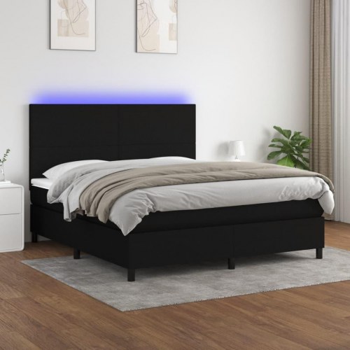 Kontinentalseng med LED-lys 160×200 cm - sort stof