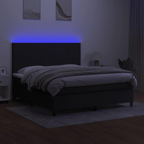 Kontinentalseng med LED-lys 160×200 cm - sort stof