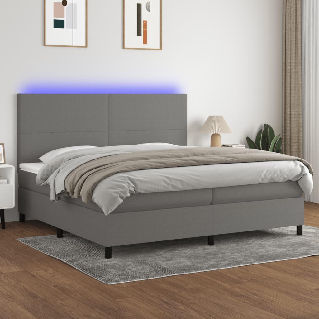 Kontinentalseng Med Led-Lys Stof Mørkegrå - Med ensartet mønster / 200 x 200 cm
