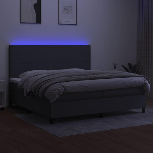 Kontinentalseng med LED-lys 200x200 cm - stof, mørkegrå