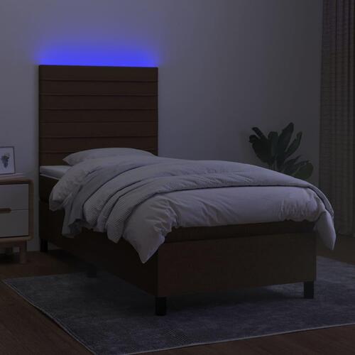 Kontinentalseng med LED-lys 90x190 cm stof mørkebrun