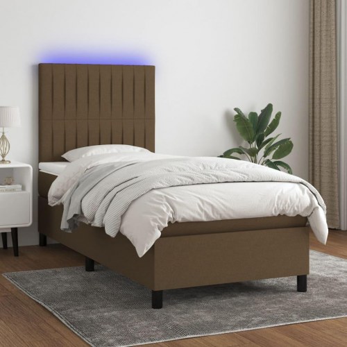 Kontinentalseng med LED-lys 80×200 cm - stof, mørkebrun
