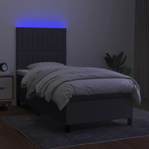 Kontinentalseng med LED-lys 90x200 cm - stof, mørkegrå