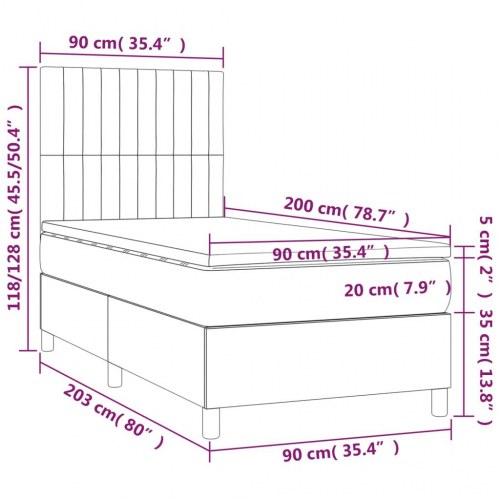 Kontinentalseng med LED-lys 90x200 cm - stof, mørkegrå