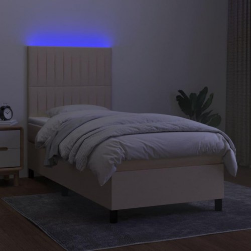 Kontinentalseng med LED-lys 90×200 cm - stof, cremefarvet