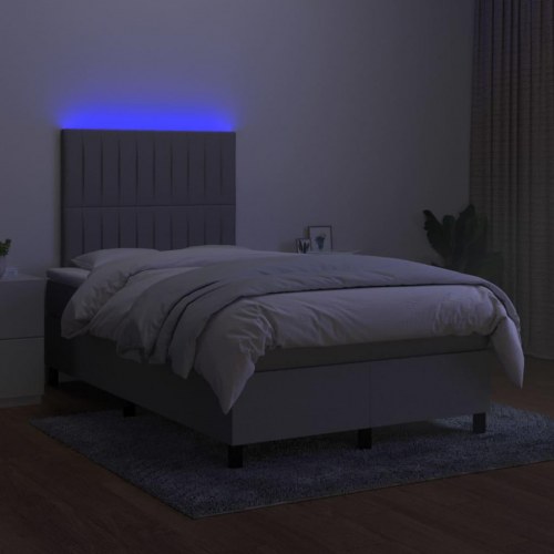 Kontinentalseng med LED-lys 120×200 cm - stof, lysegrå