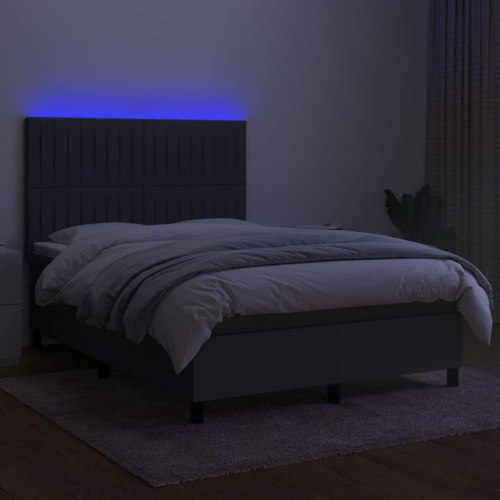 Kontinentalseng med LED-lys 140×200 cm - stof, mørkegrå