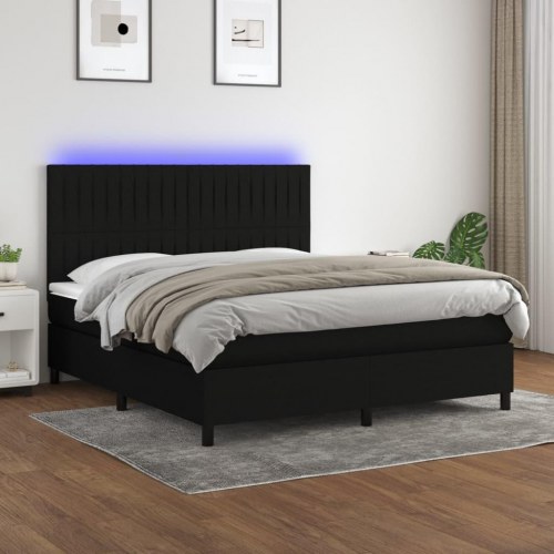 Kontinentalseng med LED-lys 160x200 cm - stof, sort