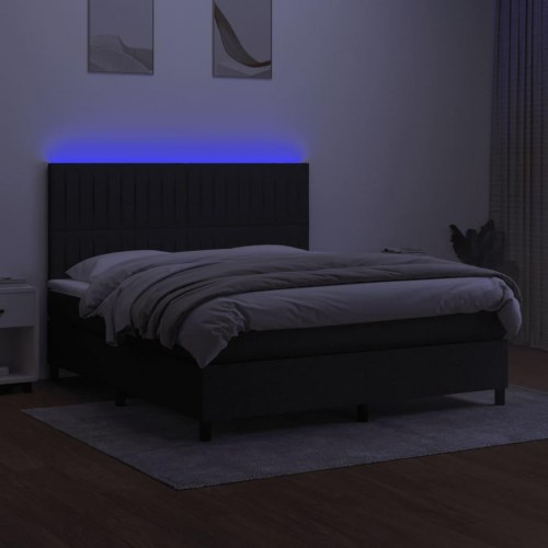Kontinentalseng med LED-lys 160x200 cm - stof, sort