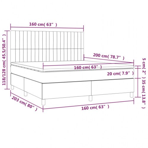 Kontinentalseng med LED-lys 160x200 cm - stof, sort