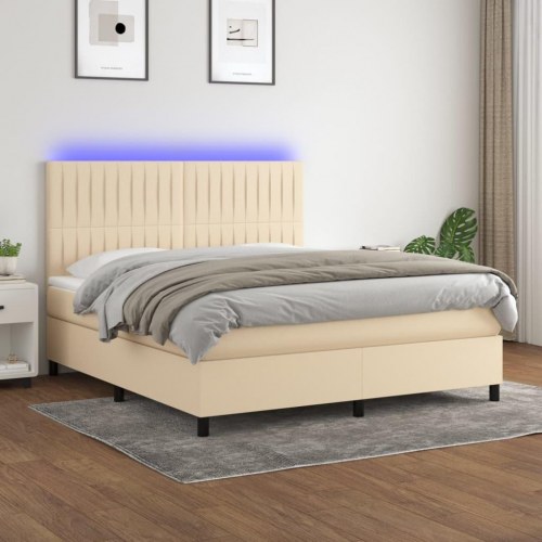 Kontinentalseng med LED-lys 160×200 cm - stof, cremefarvet