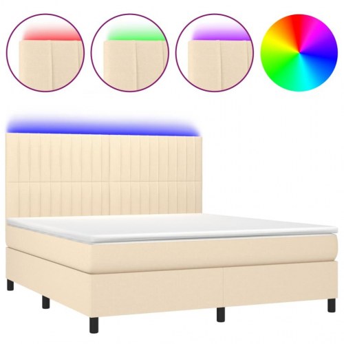 Kontinentalseng med LED-lys 160×200 cm - stof, cremefarvet