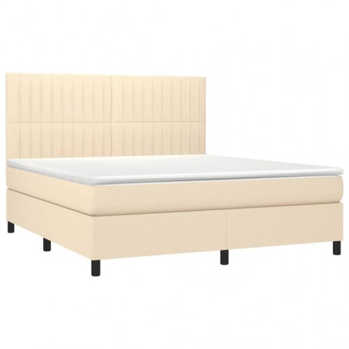 Kontinentalseng med LED-lys 160×200 cm - stof, cremefarvet