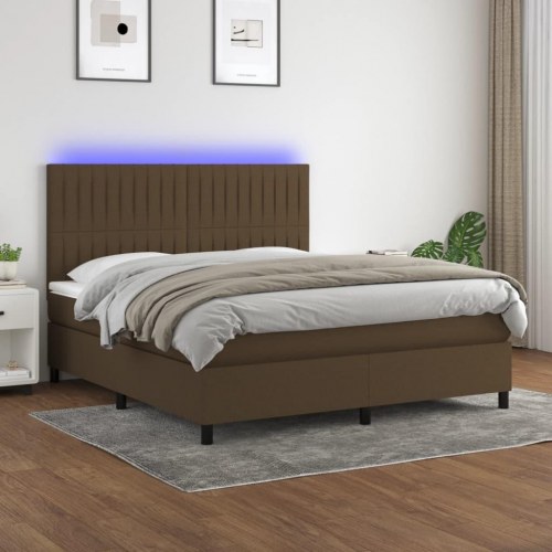 Kontinentalseng med LED-lys 180×200 cm - stof, mørkebrun