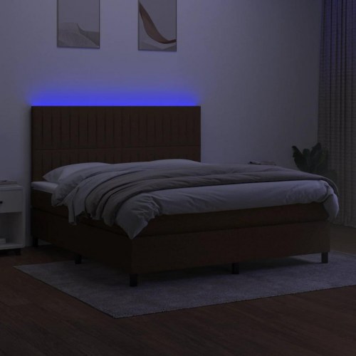Kontinentalseng med LED-lys 180×200 cm - stof, mørkebrun