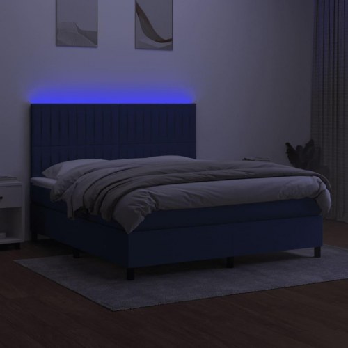 Kontinentalseng med LED-lys 180×200 cm - stof, blå